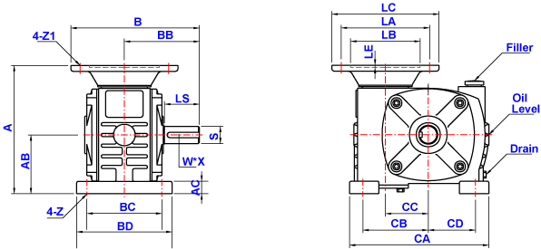 蜗轮减速机CSM 50～135产品详细尺寸图